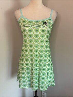 Dolls Kill & Powerpuff Girls Buttercup Green Heart Print Mini Dress